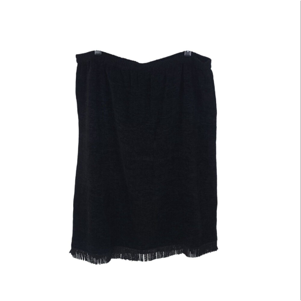 Indigo Moon Black Skirt Womens 3X Maxi Chenille Fringe Lined Plus Long Stretch